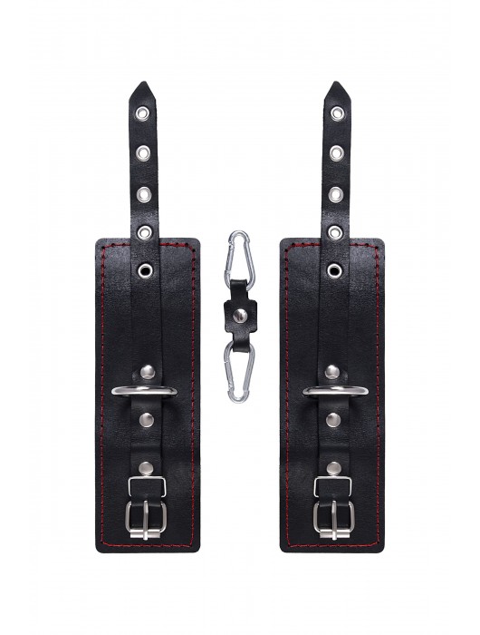 Черные кожаные однослойные наручники с контрастной строчкой - Pecado - купить с доставкой в Таганроге