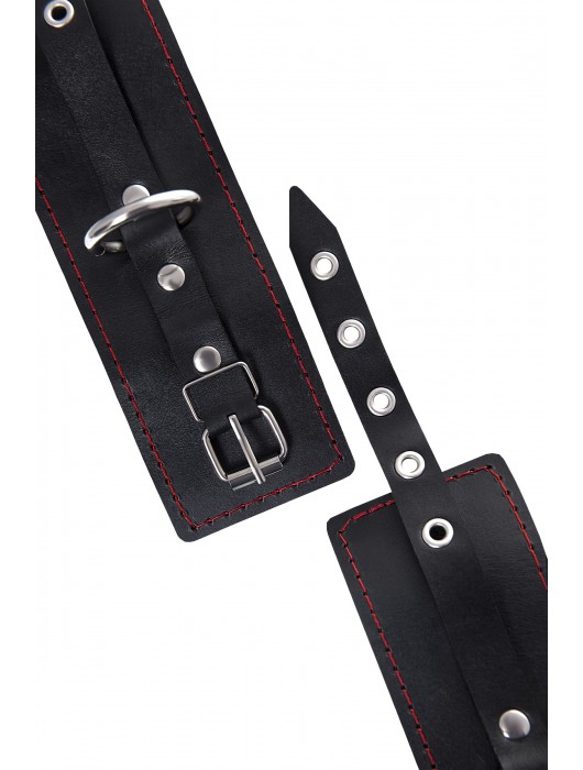 Черные кожаные однослойные наручники с контрастной строчкой - Pecado - купить с доставкой в Таганроге