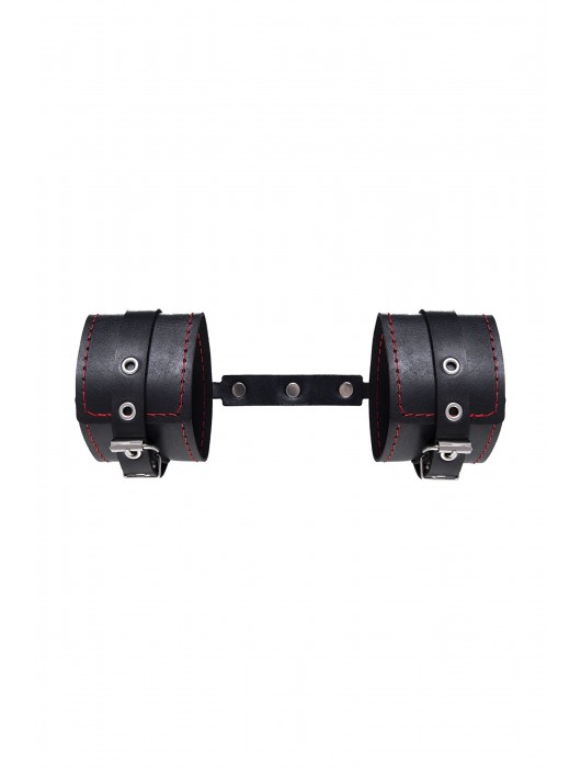 Черные кожаные однослойные оковы с контрастной строчкой - Pecado - купить с доставкой в Таганроге