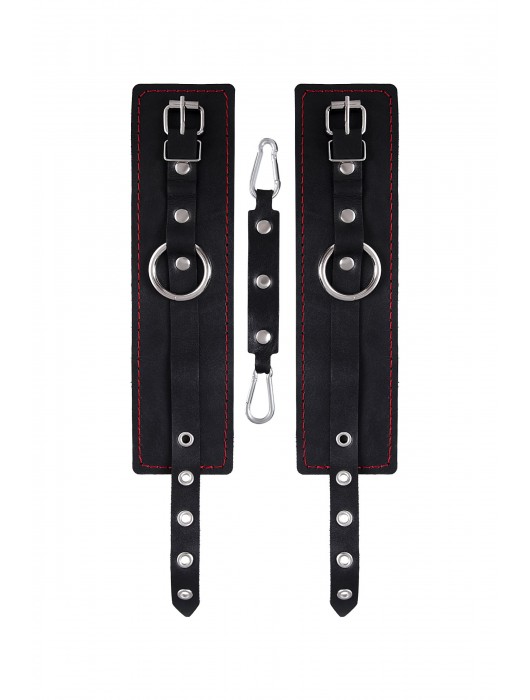 Черные кожаные однослойные оковы с контрастной строчкой - Pecado - купить с доставкой в Таганроге