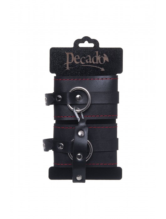 Черные кожаные однослойные оковы с контрастной строчкой - Pecado - купить с доставкой в Таганроге