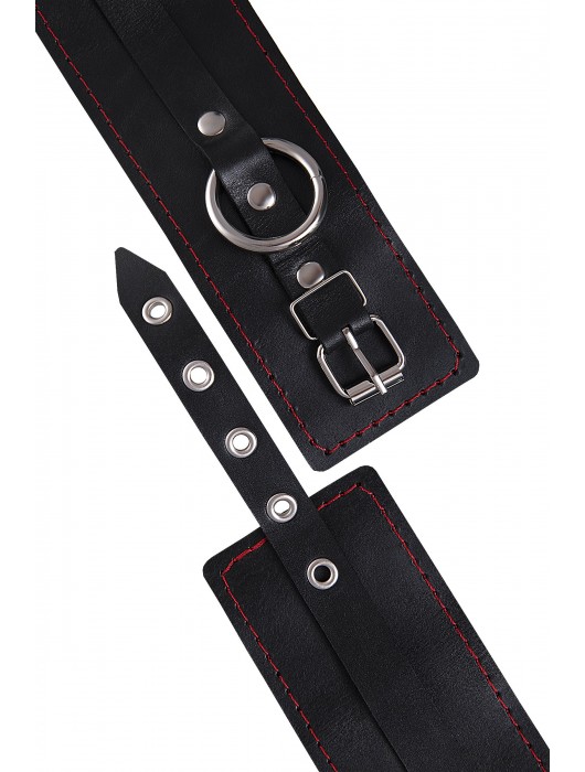 Черные кожаные однослойные оковы с контрастной строчкой - Pecado - купить с доставкой в Таганроге