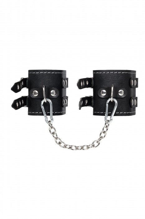 Черные кожаные оковы с двумя ремнями и красной подкладкой - Pecado - купить с доставкой в Таганроге