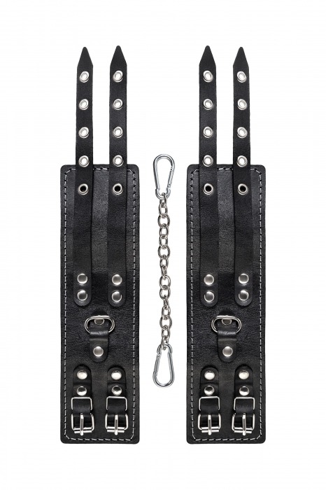 Черные кожаные оковы с двумя ремнями и красной подкладкой - Pecado - купить с доставкой в Таганроге