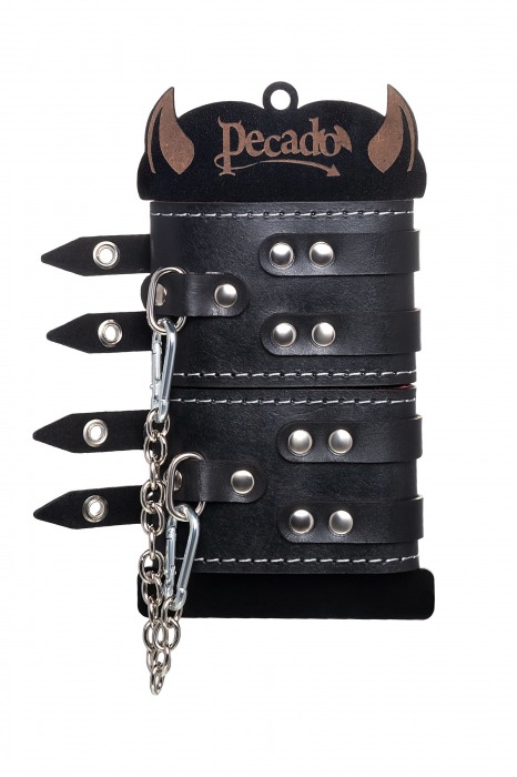 Черные кожаные оковы с двумя ремнями и красной подкладкой - Pecado - купить с доставкой в Таганроге