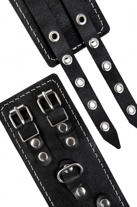 Черные кожаные оковы с двумя ремнями и красной подкладкой - Pecado - купить с доставкой в Таганроге