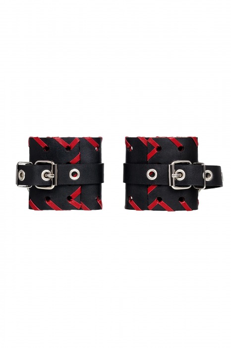 Черно-красные наручники из натуральной кожи - Pecado - купить с доставкой в Таганроге