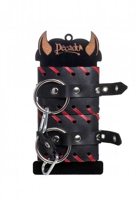 Черно-красные наручники из натуральной кожи - Pecado - купить с доставкой в Таганроге