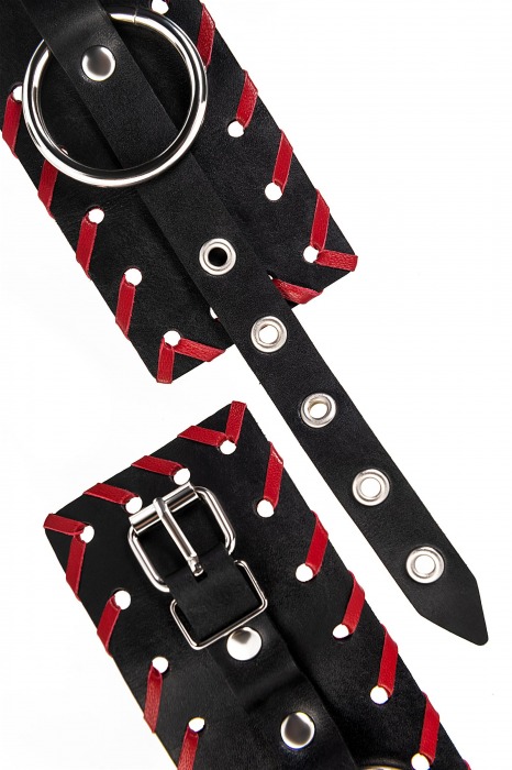 Черно-красные наручники из натуральной кожи - Pecado - купить с доставкой в Таганроге