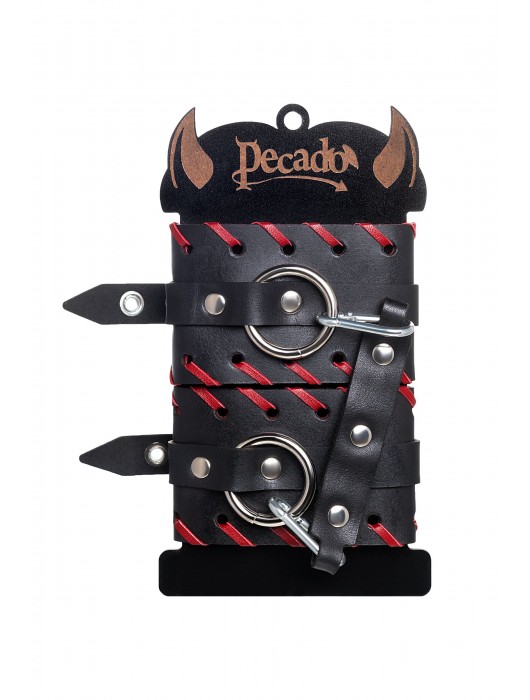 Черно-красные оковы из натуральной кожи - Pecado - купить с доставкой в Таганроге