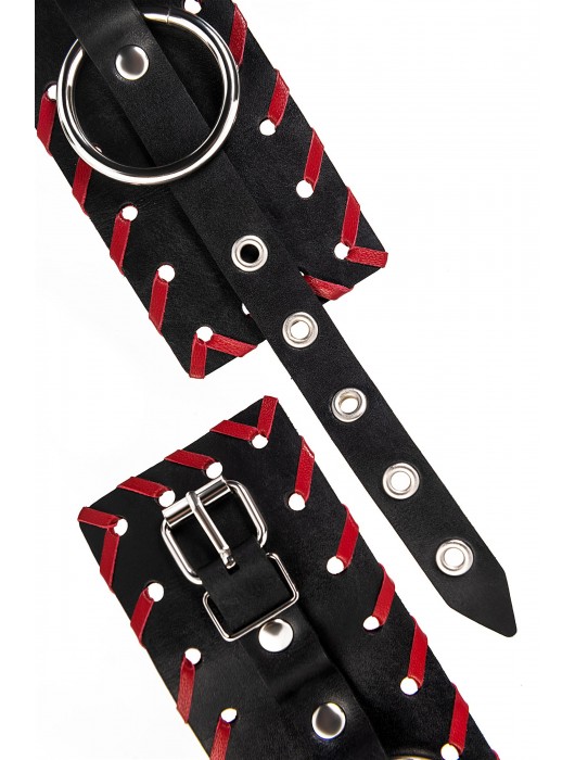 Черно-красные оковы из натуральной кожи - Pecado - купить с доставкой в Таганроге