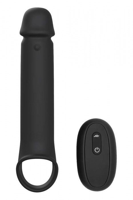 Черная насадка-удлинитель с вибрацией Vibrating Extender With Remote - Dream Toys - в Таганроге купить с доставкой