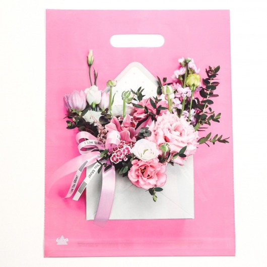 Розовый пакет с цветочным принтом и вырубной ручкой (40х31 см) - Сима-Ленд - купить с доставкой в Таганроге