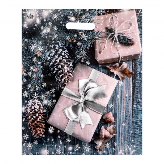 Новогодний пакет с принтом в виде подарков и вырубной ручкой (45х38 см) - Сима-Ленд - купить с доставкой в Таганроге