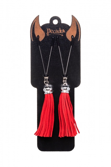 Зажимы на соски «Вилки» с красными кисточками из замши - Pecado - купить с доставкой в Таганроге
