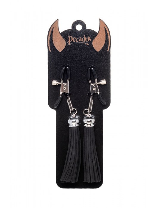 Зажимы на соски «Прищепки» с черными кисточками из замши - Pecado - купить с доставкой в Таганроге