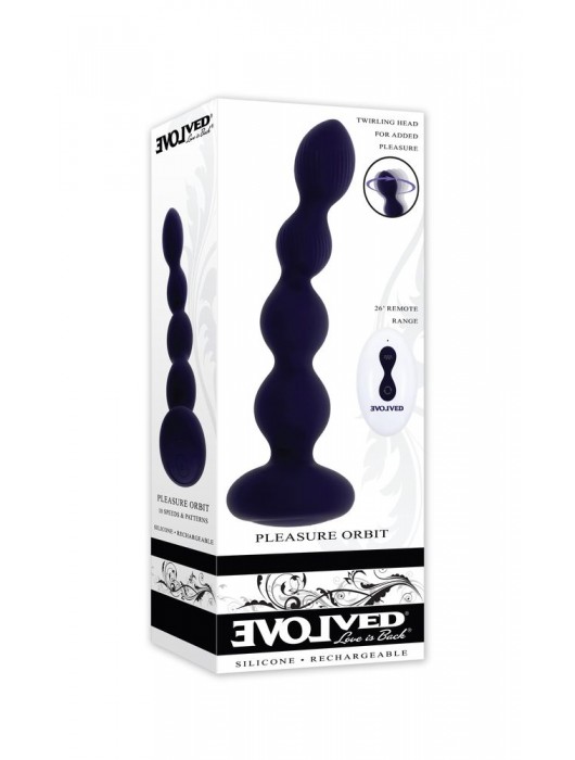 Фиолетовые анальные бусы с вибрацией и вращением Pleasure Orbit - 17,8 см. - Evolved