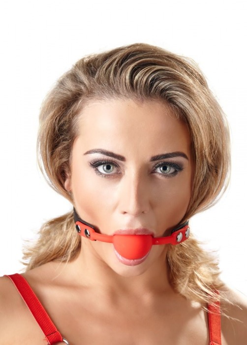 Силиконовый кляп-шар на чёрных ремешках Red Gag silicone - Orion - купить с доставкой в Таганроге