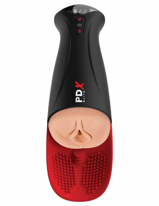 Телесный мастурбатор-вагина в черной колбе с вибрацией Fuck-O-Matic Pro XL - Pipedream - в Таганроге купить с доставкой