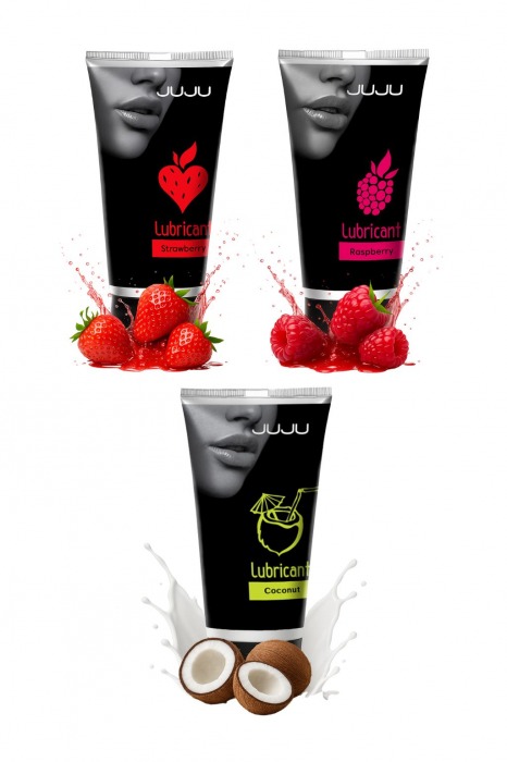 Набор из 3 съедобных лубрикантов JUJU (клубника, малина, кокос) - JuJu - купить с доставкой в Таганроге