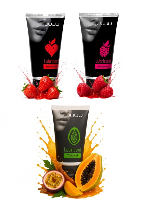 Набор из 3 съедобных лубрикантов JUJU (клубника, малина, тропические фрукты) - JuJu - купить с доставкой в Таганроге