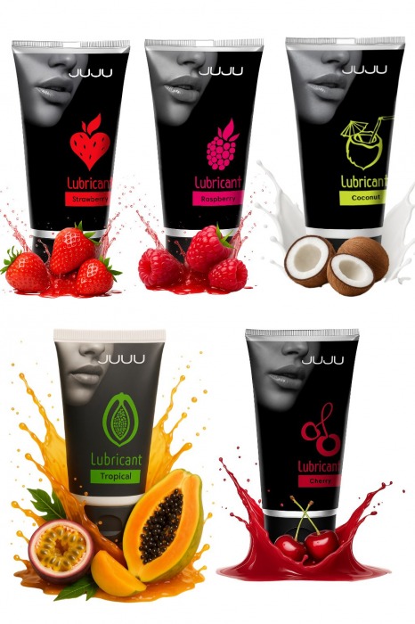 Набор из 5 съедобных лубрикантов JUJU (клубника, малина, тропические фрукты, вишня, кокос) - JuJu - купить с доставкой в Таганроге