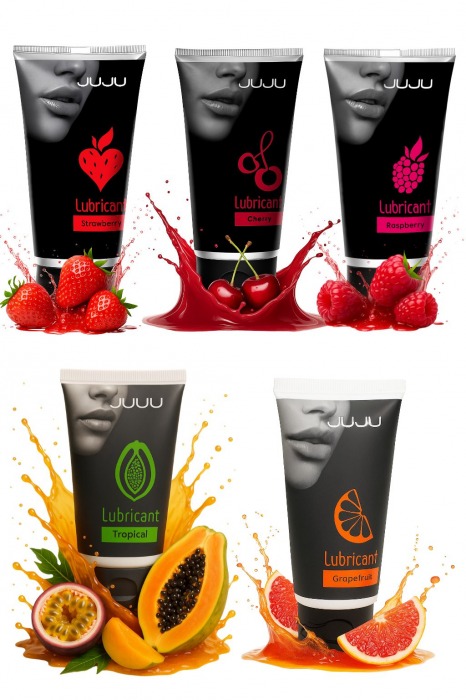Набор из 5 съедобных лубрикантов JUJU (клубника, малина, тропические фрукты, вишня, грейпфрут) - JuJu - купить с доставкой в Таганроге