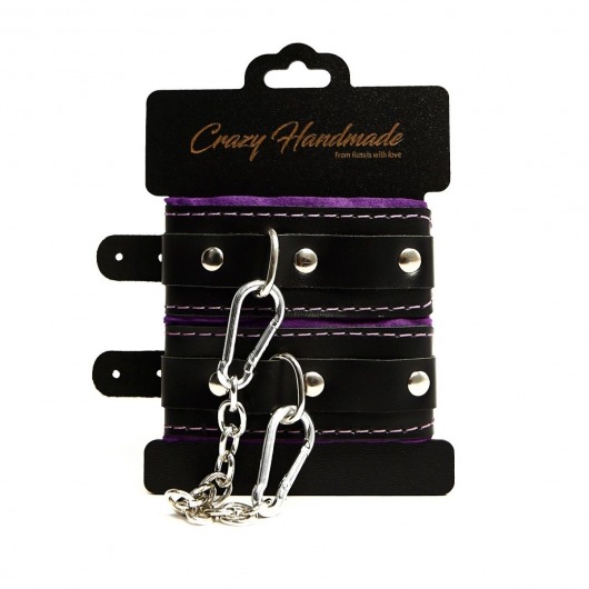 Черно-фиолетовые скругленные наручники с мягкой подкладкой - Crazy Handmade - купить с доставкой в Таганроге Черно-фиолетовые скругленные наручники с мягкой подкладкой - Crazy Handmade - купить с доставкой в Таганроге