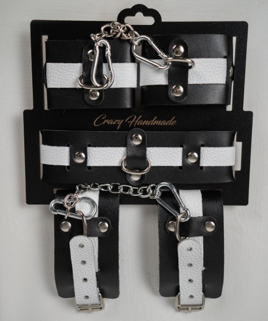 Набор фиксаторов из черной и белой натуральной кожи - Crazy Handmade - купить с доставкой в Таганроге Набор фиксаторов из черной и белой натуральной кожи - Crazy Handmade - купить с доставкой в Таганроге