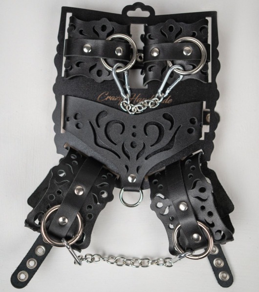 Черный ажурный кожаный набор фиксаций - Crazy Handmade - купить с доставкой в Таганроге Черный ажурный кожаный набор фиксаций - Crazy Handmade - купить с доставкой в Таганроге