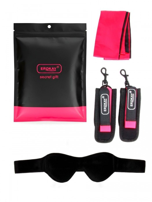 Черно-розовый эротический набор: маска, наручники и повязка - Erokay - купить с доставкой в Таганроге