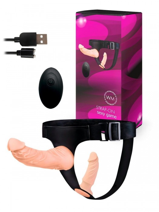 Женский страпон с 2 насадками, вибрацией и пультом ДУ - Erowoman-Eroman - купить с доставкой в Таганроге