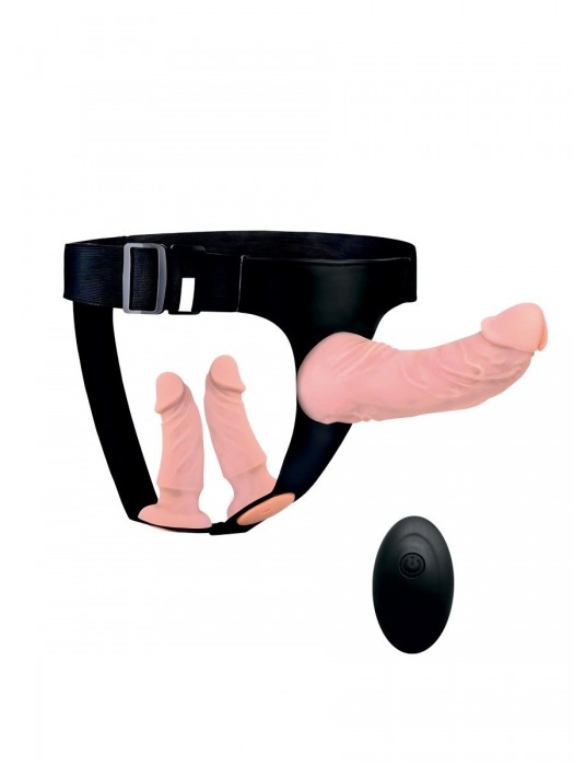 Женский страпон с 3 насадками и вибрацией - Erowoman-Eroman - купить с доставкой в Таганроге