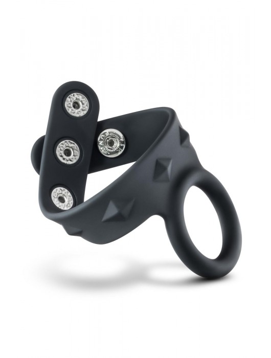 Черное эрекционное кольцо с подхватом мошонки на кнопках VS6 - Blush Novelties - в Таганроге купить с доставкой