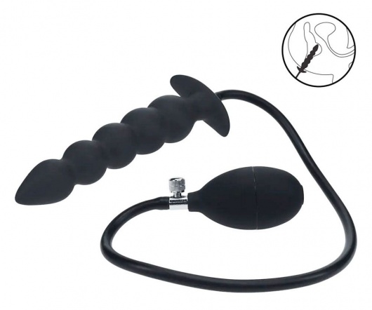 Черная анальная елочка с функцие расширения Beaded Inflatable Silicone Anal Plug - Shots Media BV