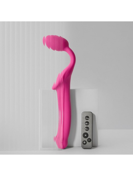 Ярко-розовый безремневой страпон Strap-on-me Vibrating Bendable Strap-On size M - Strap-on-me - купить с доставкой в Таганроге