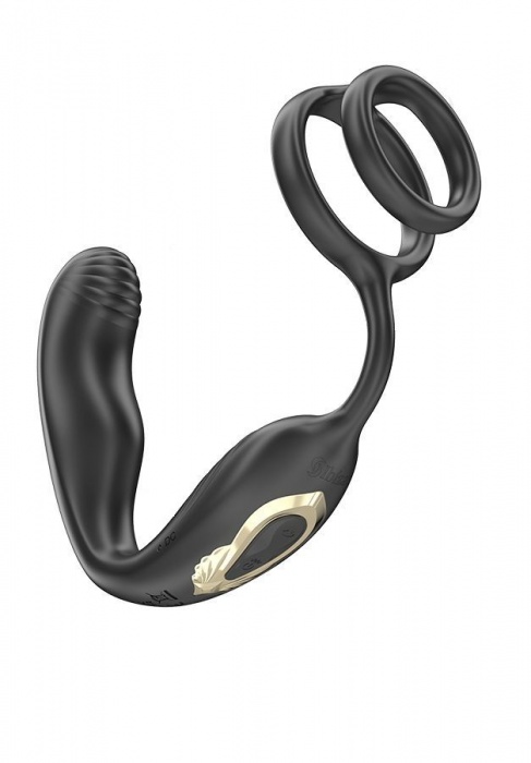 Черная анальная пробка с вращением и эрекционными кольцами - Ibiza - в Таганроге купить с доставкой