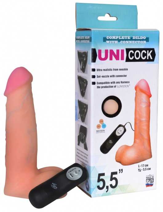 Фаллическая насадка Харнесс UNICOCK 5,5  с вибрацией - 17 см. - LOVETOY (А-Полимер) - купить с доставкой в Таганроге