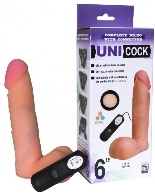 Фаллическая насадка Харнесс UNICOCK 6  с вибрацией - 18 см. - LOVETOY (А-Полимер) - купить с доставкой в Таганроге