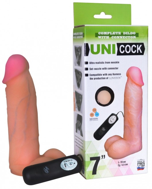 Фаллическая насадка Харнесс UNICOCK 7  с вибрацией - 19 см. - LOVETOY (А-Полимер) - купить с доставкой в Таганроге