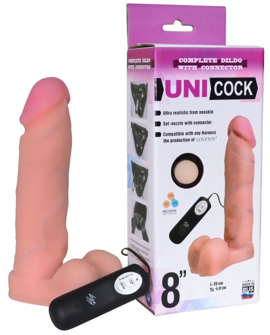 Фаллическая насадка Харнесс UNICOCK 8  с вибрацией - 20 см. - LOVETOY (А-Полимер) - купить с доставкой в Таганроге
