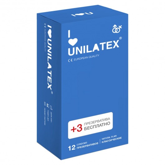 Классические презервативы Unilatex Natural Plain - 12 шт. + 3 шт. в подарок - Unilatex - купить с доставкой в Таганроге