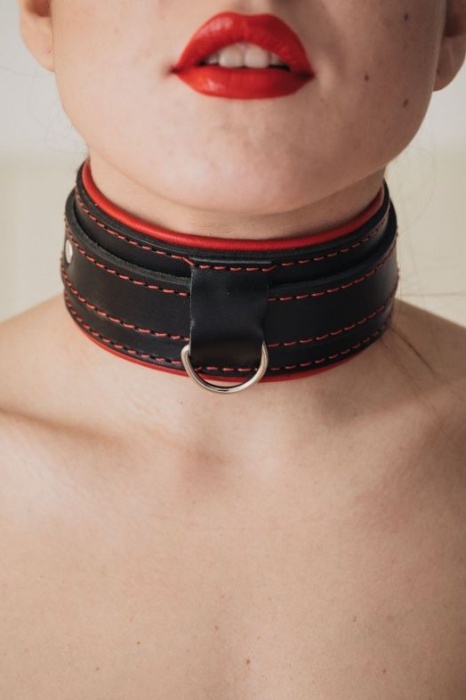 Ошейник с красным подкладом - БДСМ Арсенал - купить с доставкой в Таганроге