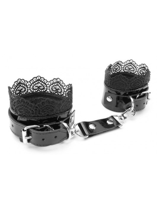 Изысканные чёрные наручники с кружевом - БДСМ Арсенал - купить с доставкой в Таганроге