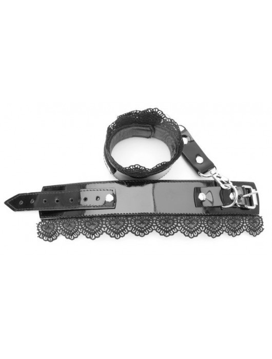 Изысканные чёрные наручники с кружевом - БДСМ Арсенал - купить с доставкой в Таганроге