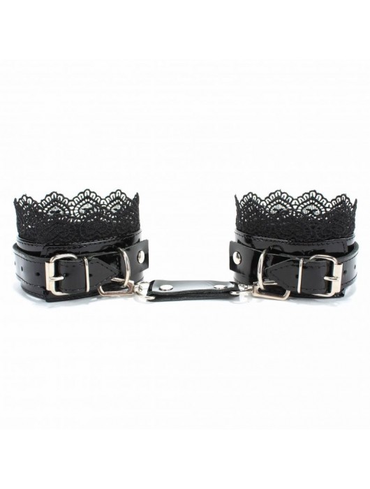 Изысканные чёрные наручники с кружевом - БДСМ Арсенал - купить с доставкой в Таганроге