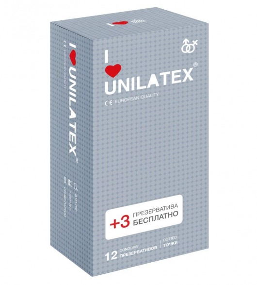 Презервативы с точками Unilatex Dotted - 12 шт. + 3 шт. в подарок - Unilatex - купить с доставкой в Таганроге