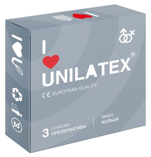 Презервативы с рёбрами Unilatex Ribbed - 3 шт. - Unilatex - купить с доставкой в Таганроге