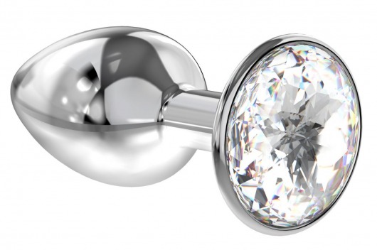 Малая серебристая анальная пробка Diamond Clear Sparkle Small с прозрачным кристаллом - 7 см. - Lola Games - купить с доставкой в Таганроге