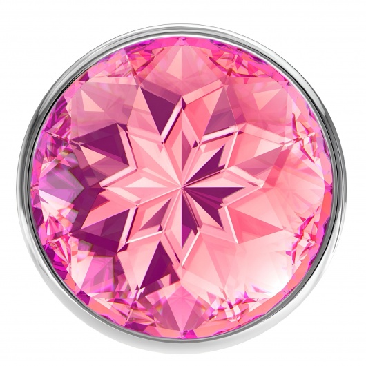 Большая серебристая анальная пробка Diamond Pink Sparkle Large с розовым кристаллом - 8 см. - Lola Games - купить с доставкой в Таганроге